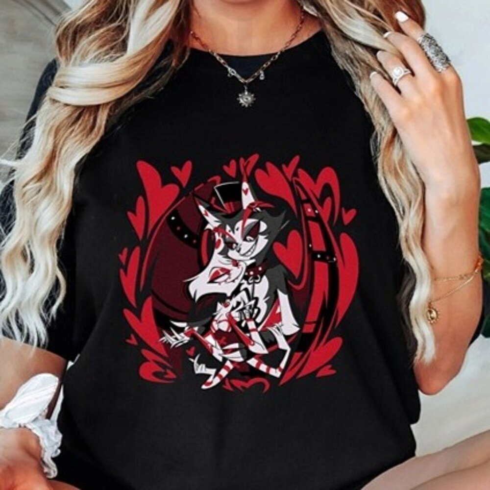 Angel Dust x Hust Hazbin Hotel Graphic T-Shirt Cartoon Fan Gift Streetwear
